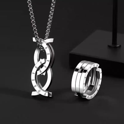 Titanium steel necklace, kiss fish ring necklace, two-in-one men's titanium pendant necklace, couple accessory, fashionable