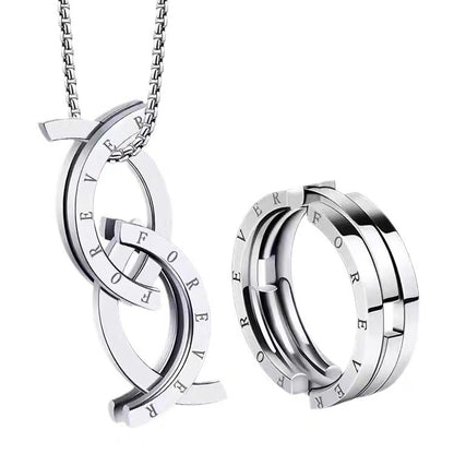 Titanium steel necklace, kiss fish ring necklace, two-in-one men's titanium pendant necklace, couple accessory, fashionable