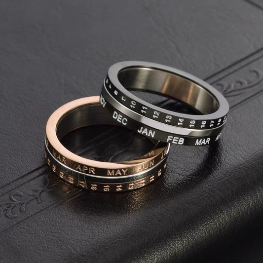Titanium steel ring, digital date ring for men, trendy accessories, rotating ring, niche accessories, men's ring