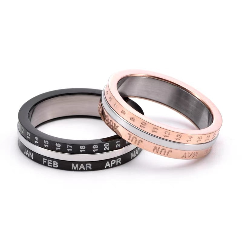 Titanium steel ring, digital date ring for men, trendy accessories, rotating ring, niche accessories, men's ring