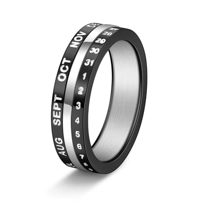 Titanium steel ring, digital date ring for men, trendy accessories, rotating ring, niche accessories, men's ring