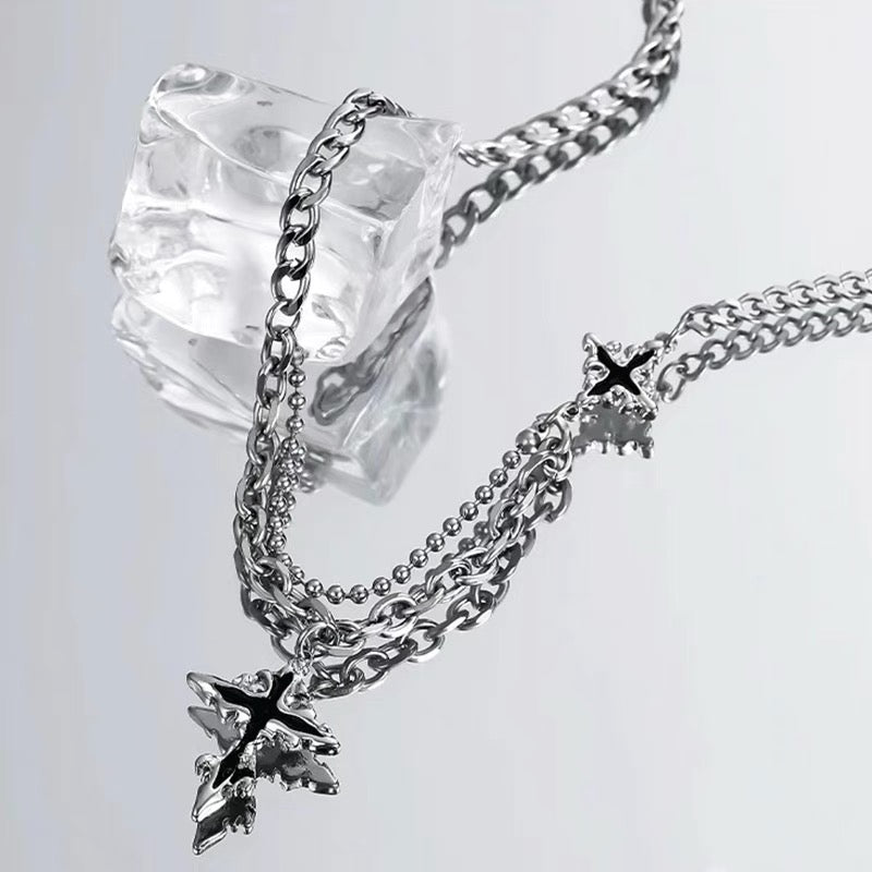 Titanium Steel Necklace Spring and Summer New Model [Melting Cross] Pendant Necklace Men's Trendy Accessory Small-scale Street Accessory