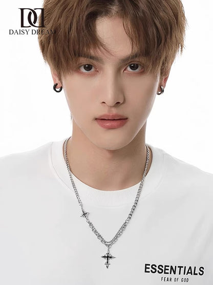Titanium Steel Necklace Spring and Summer New Model [Melting Cross] Pendant Necklace Men's Trendy Accessory Small-scale Street Accessory