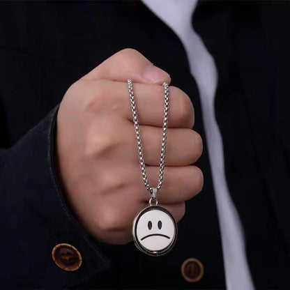Titanium steel necklace, double-sided smiling face necklace for men, simple and fresh necklace, titanium pendant, couple accessory, student personality