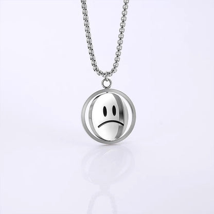 Titanium steel necklace, double-sided smiling face necklace for men, simple and fresh necklace, titanium pendant, couple accessory, student personality