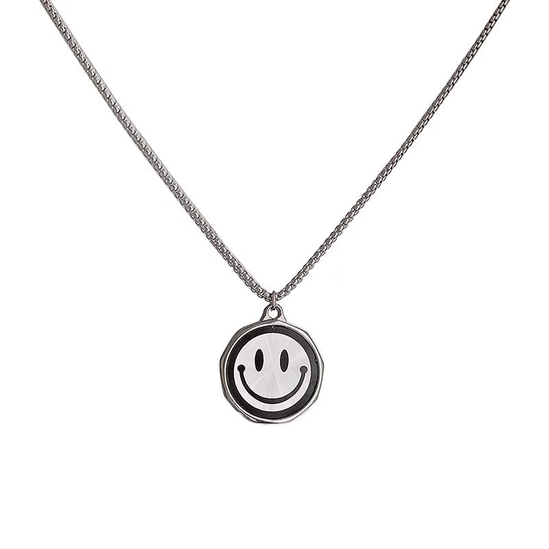 Titanium steel necklace, double-sided smiling face necklace for men, simple and fresh necklace, titanium pendant, couple accessory, student personality