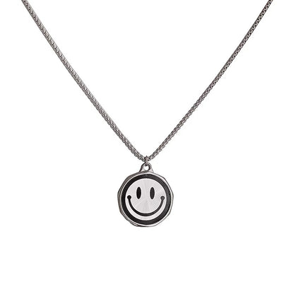 Titanium steel necklace, double-sided smiling face necklace for men, simple and fresh necklace, titanium pendant, couple accessory, student personality