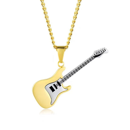 Titanium steel pendant, personalized guitar necklace, men's accessories, simple sweater chain, choker chain, simple luxury couple's jewelry