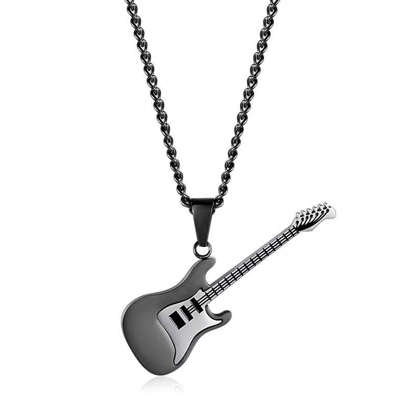 Titanium steel pendant, personalized guitar necklace, men's accessories, simple sweater chain, choker chain, simple luxury couple's jewelry