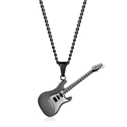 Titanium steel pendant, personalized guitar necklace, men's accessories, simple sweater chain, choker chain, simple luxury couple's jewelry
