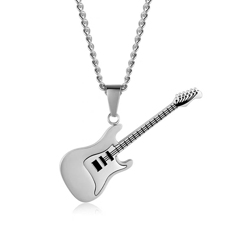Titanium steel pendant, personalized guitar necklace, men's accessories, simple sweater chain, choker chain, simple luxury couple's jewelry