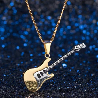 Titanium steel pendant, personalized guitar necklace, men's accessories, simple sweater chain, choker chain, simple luxury couple's jewelry