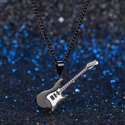 Titanium steel pendant, personalized guitar necklace, men's accessories, simple sweater chain, choker chain, simple luxury couple's jewelry