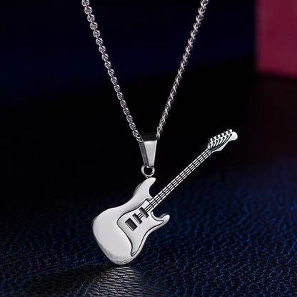 Titanium steel pendant, personalized guitar necklace, men's accessories, simple sweater chain, choker chain, simple luxury couple's jewelry