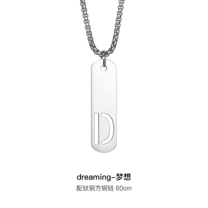 Titanium steel necklace, letter hollow necklace, versatile, simple, personalized pendant, men's necklace, fashionable, niche, light luxury