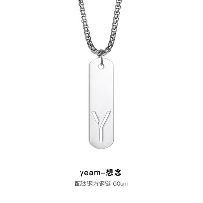 Titanium steel necklace, letter hollow necklace, versatile, simple, personalized pendant, men's necklace, fashionable, niche, light luxury