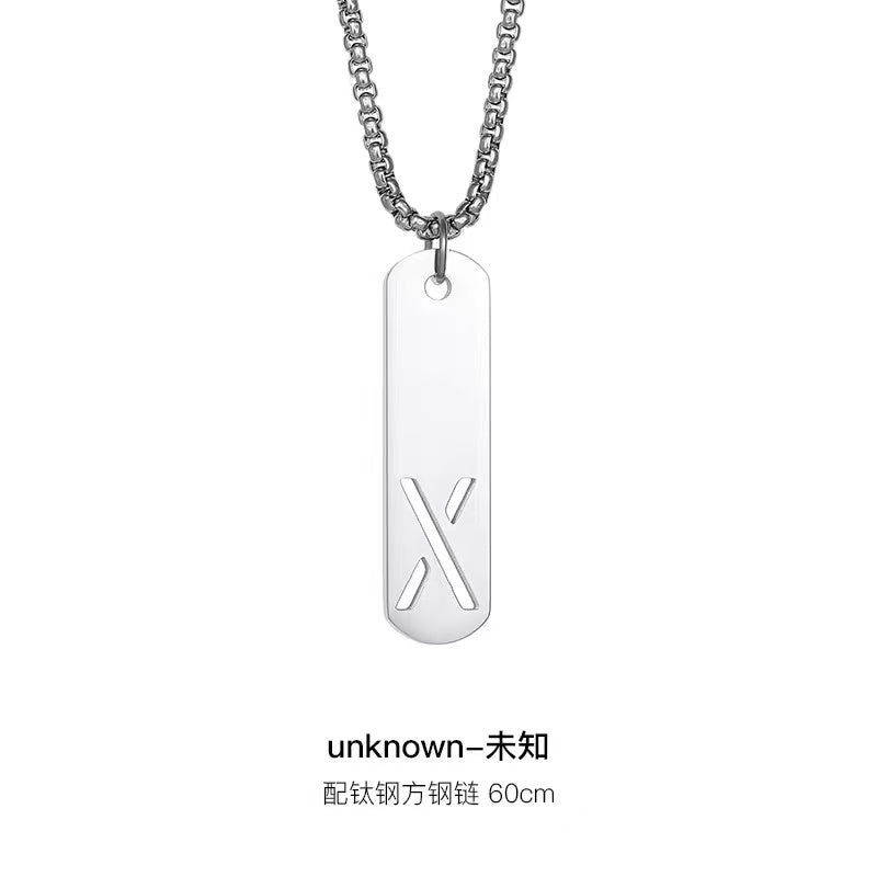 Titanium steel necklace, letter hollow necklace, versatile, simple, personalized pendant, men's necklace, fashionable, niche, light luxury