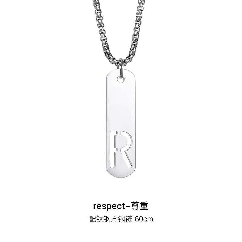 Titanium steel necklace, letter hollow necklace, versatile, simple, personalized pendant, men's necklace, fashionable, niche, light luxury