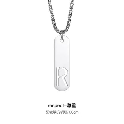 Titanium steel necklace, letter hollow necklace, versatile, simple, personalized pendant, men's necklace, fashionable, niche, light luxury