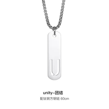 Titanium steel necklace, letter hollow necklace, versatile, simple, personalized pendant, men's necklace, fashionable, niche, light luxury