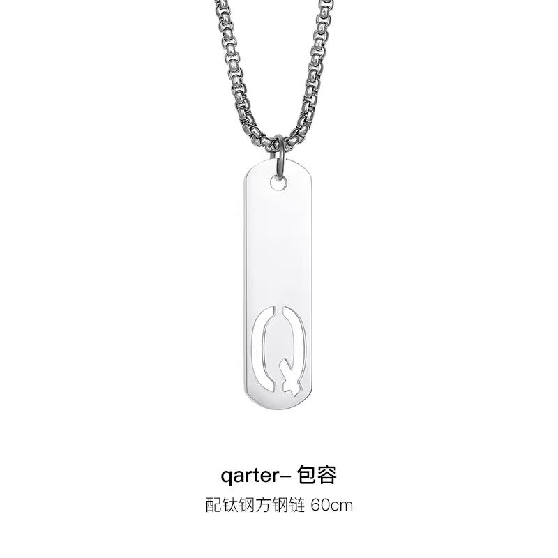 Titanium steel necklace, letter hollow necklace, versatile, simple, personalized pendant, men's necklace, fashionable, niche, light luxury