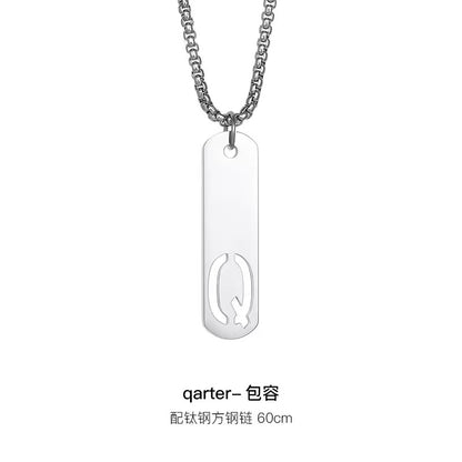 Titanium steel necklace, letter hollow necklace, versatile, simple, personalized pendant, men's necklace, fashionable, niche, light luxury