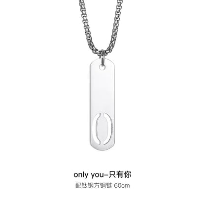 Titanium steel necklace, letter hollow necklace, versatile, simple, personalized pendant, men's necklace, fashionable, niche, light luxury