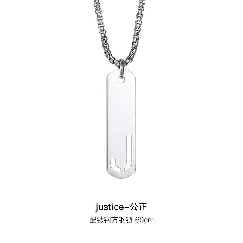 Titanium steel necklace, letter hollow necklace, versatile, simple, personalized pendant, men's necklace, fashionable, niche, light luxury