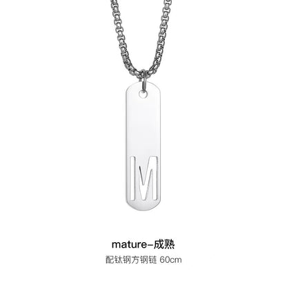 Titanium steel necklace, letter hollow necklace, versatile, simple, personalized pendant, men's necklace, fashionable, niche, light luxury