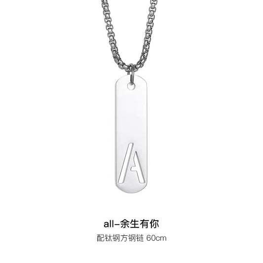 Titanium steel necklace, letter hollow necklace, versatile, simple, personalized pendant, men's necklace, fashionable, niche, light luxury