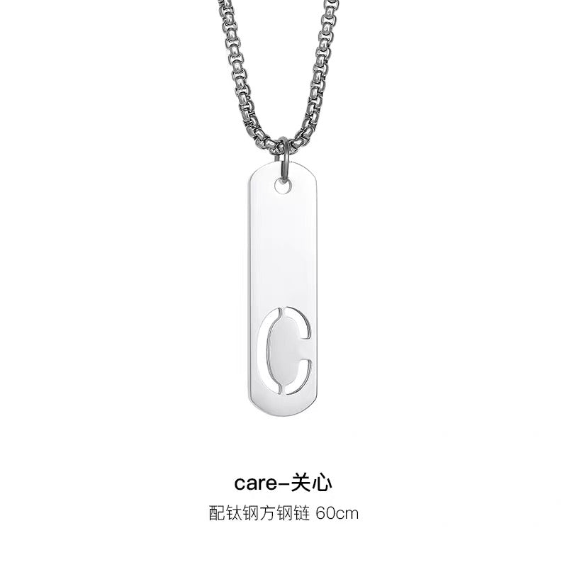 Titanium steel necklace, letter hollow necklace, versatile, simple, personalized pendant, men's necklace, fashionable, niche, light luxury