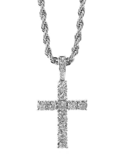 Titanium steel necklace, dazzling cross pendant necklace, zircon pendant, men's fashion, versatile pendant, couple accessory
