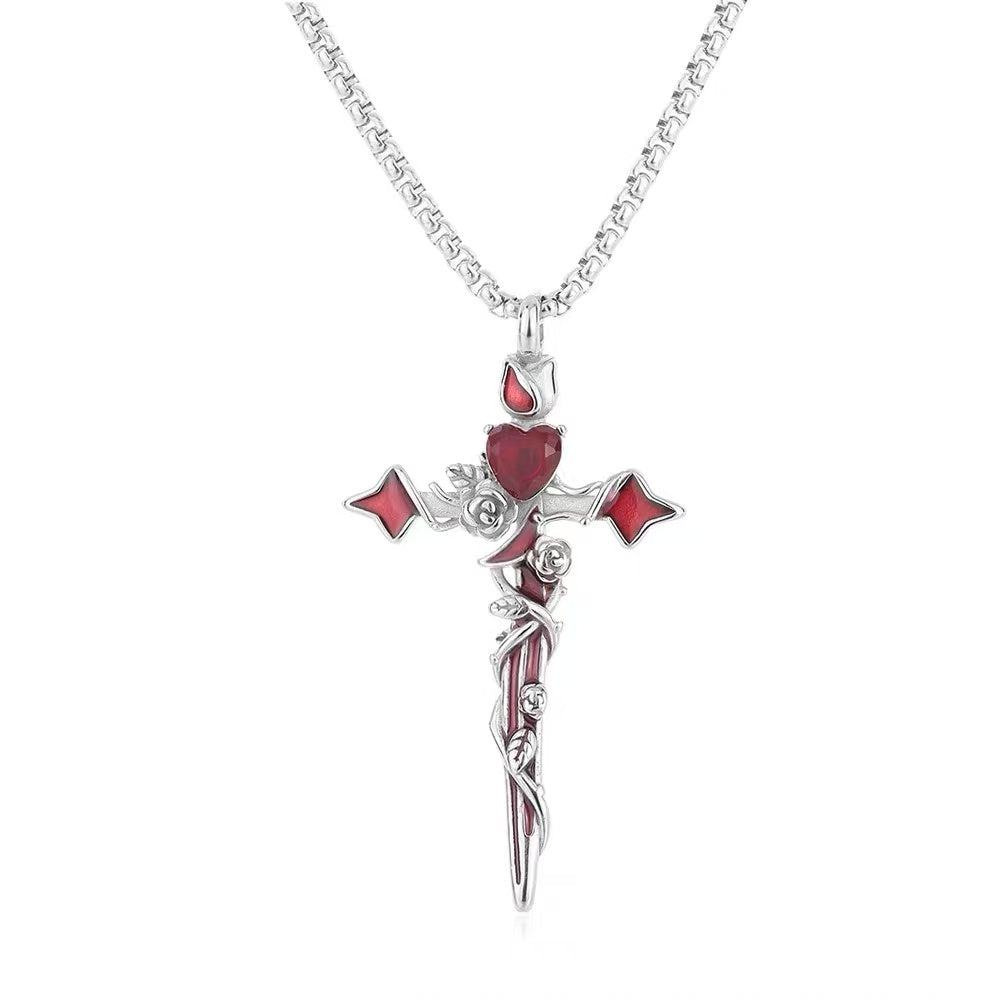 Titanium steel pendant, exclusive design, rose cross pendant necklace, men's sweatshirt chain, high-end titanium necklace