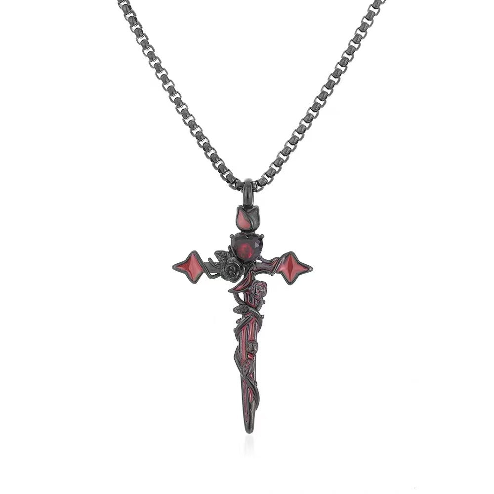 Titanium steel pendant, exclusive design, rose cross pendant necklace, men's sweatshirt chain, high-end titanium necklace