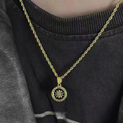 Titanium steel necklace, silver-patterned pendant necklace with a moon-inspired design, suitable for both men and women, versatile accessory for various outfits, trendy and small-batch necklace.