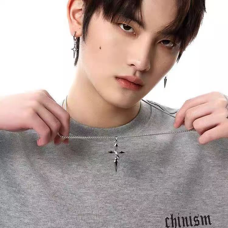 Titanium Steel Necklace, Phantom Wing Star Emblem Pendant Necklace, Men's Hoodie Chain, Male and Female Couple Accessory, Trendy and Niche Fashion Accessory