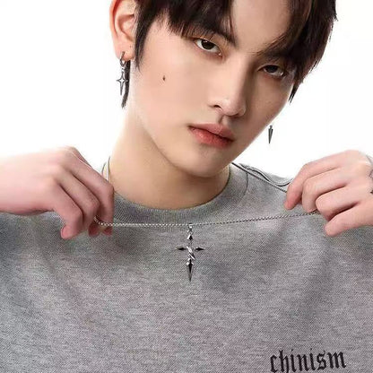 Titanium Steel Necklace, Phantom Wing Star Emblem Pendant Necklace, Men's Hoodie Chain, Male and Female Couple Accessory, Trendy and Niche Fashion Accessory