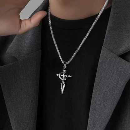 Titanium Steel Necklace, Phantom Wing Star Emblem Pendant Necklace, Men's Hoodie Chain, Male and Female Couple Accessory, Trendy and Niche Fashion Accessory