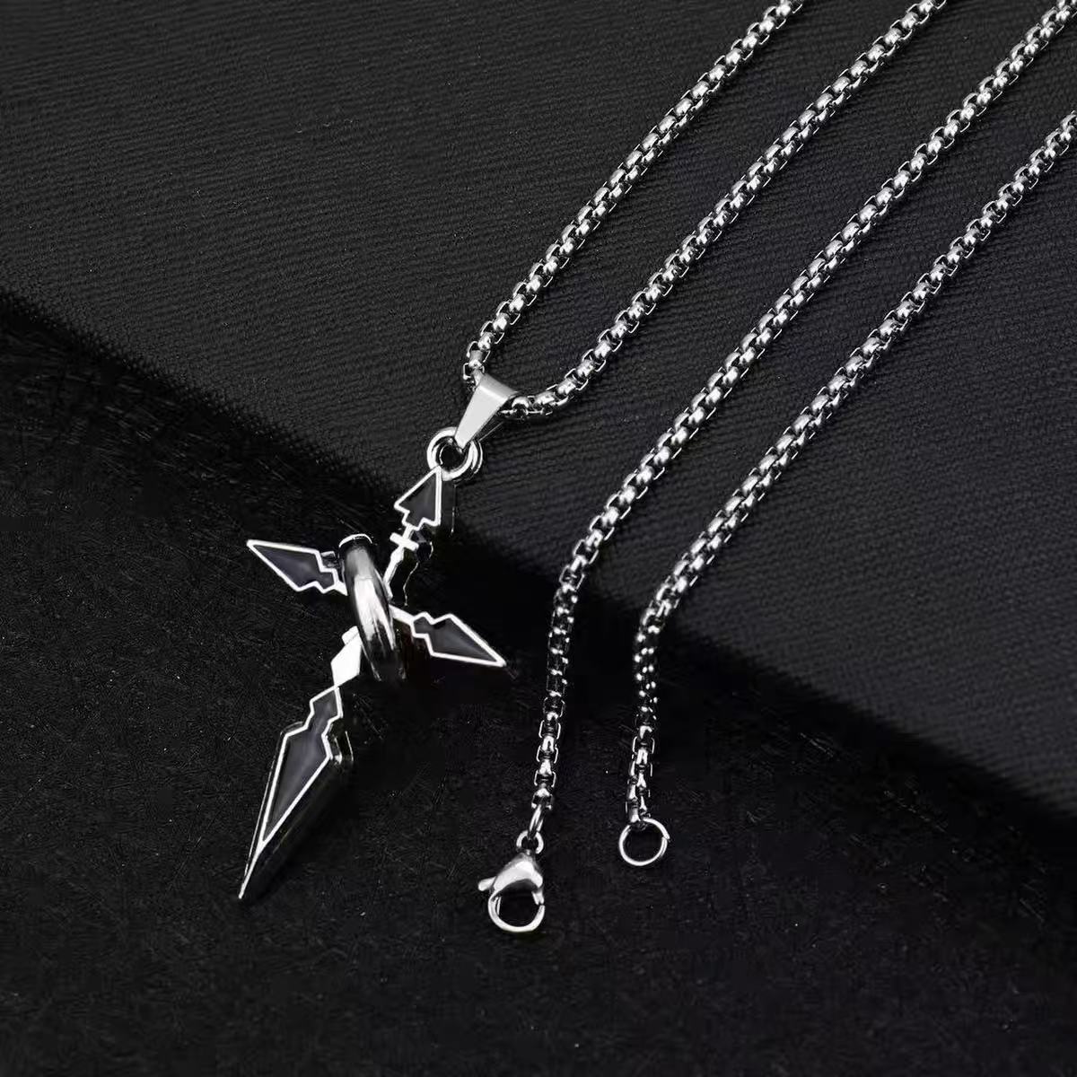 Titanium Steel Necklace, Phantom Wing Star Emblem Pendant Necklace, Men's Hoodie Chain, Male and Female Couple Accessory, Trendy and Niche Fashion Accessory