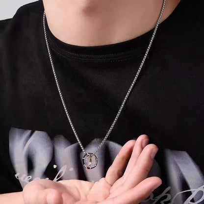 Titanium Steel Pendant, Round Bamboo Reflection Double-Ring Pendant Necklace, Men's Trendy Accessory, Unique Accessory, Fashion Jewelry