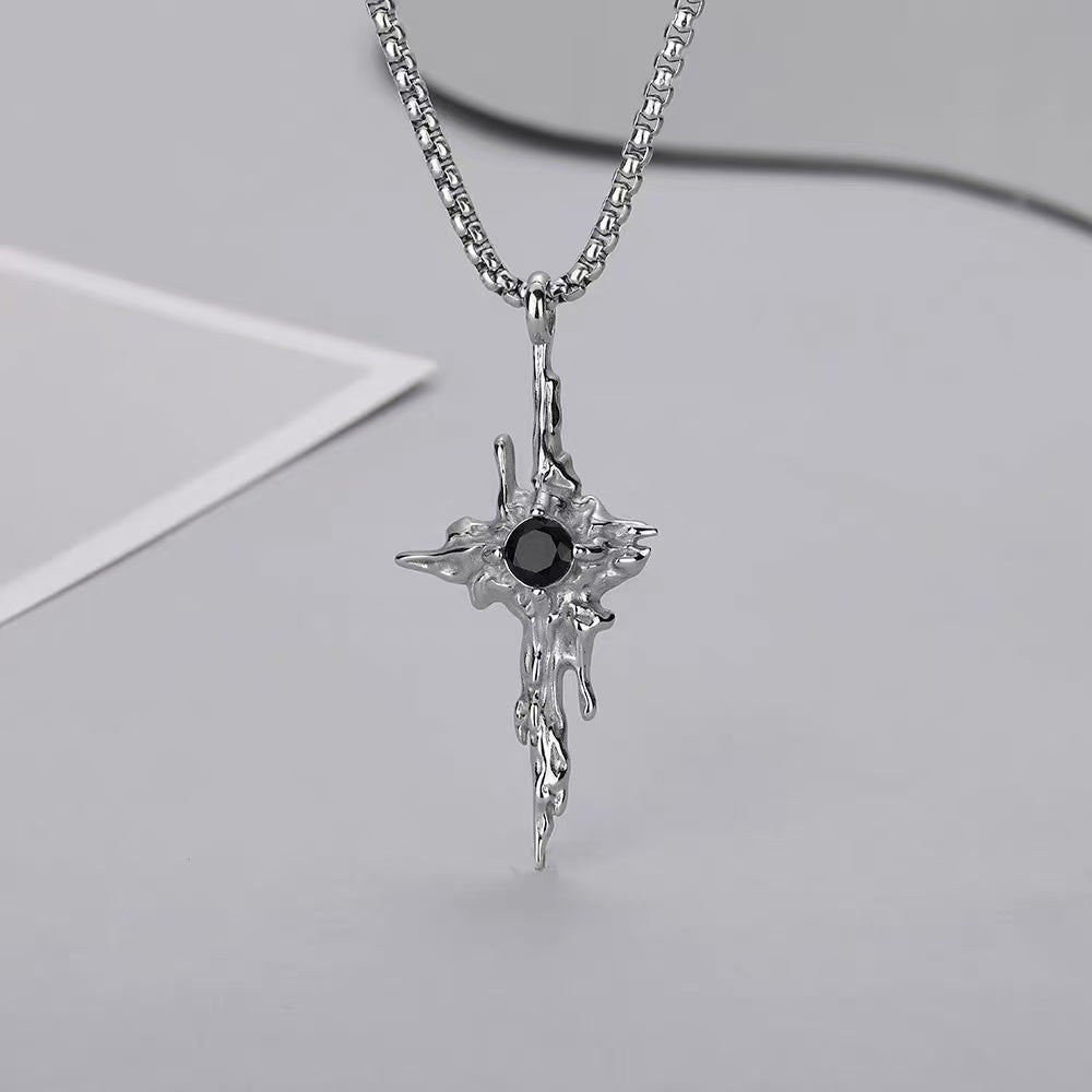 Titanium Steel Pendant, Xuanrui Black Crystal Necklace, Men's Trendy and Niche Pendant, Retro Accessory, Unique Pendant Chain