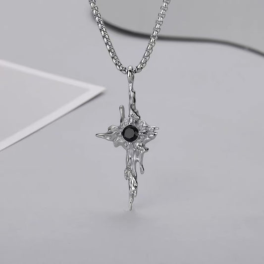 Titanium Steel Pendant, Xuanrui Black Crystal Necklace, Men's Trendy and Niche Pendant, Retro Accessory, Unique Pendant Chain
