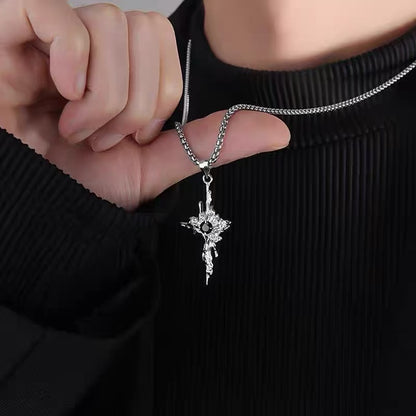 Titanium Steel Pendant, Xuanrui Black Crystal Necklace, Men's Trendy and Niche Pendant, Retro Accessory, Unique Pendant Chain