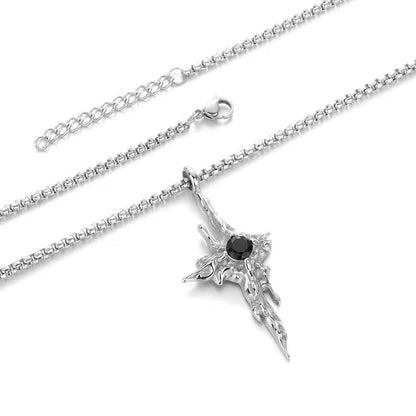 Titanium Steel Pendant, Xuanrui Black Crystal Necklace, Men's Trendy and Niche Pendant, Retro Accessory, Unique Pendant Chain