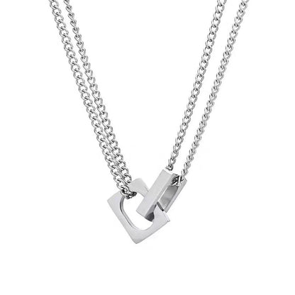 Titanium steel necklace, niche, double layer necklace, perfect for couples, versatile, fashionable, minimalist, distinctive, urban street style, patchwork design.