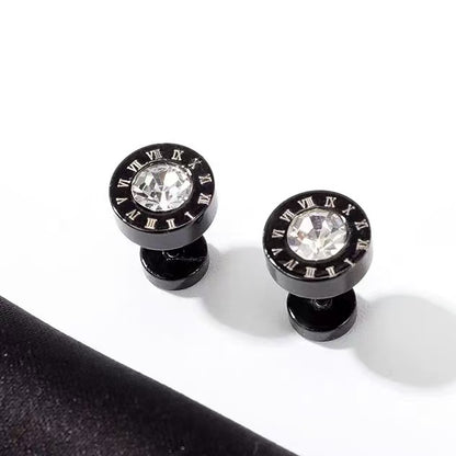 Titanium-steel moissanite earrings, black Roman numeral zircon earrings, sophisticated and understated, perfect for men, versatile, and exuding a sense of high-end quality.