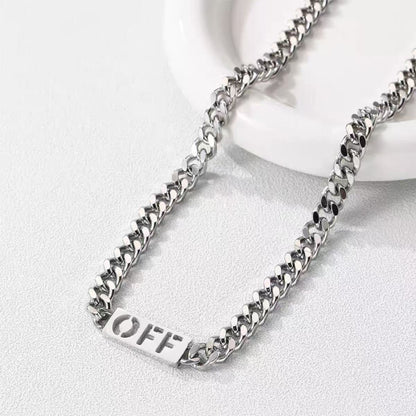 Titanium steel necklace, OFF letter necklace for men, trendy and small-scale, collar chain, simple and versatile, Cuban chain, layered necklace