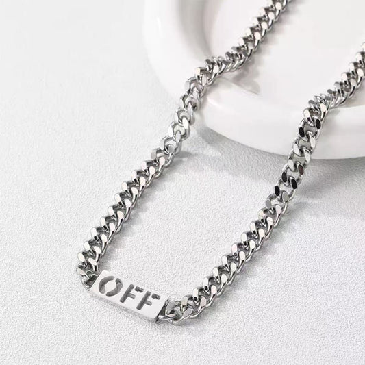 Titanium steel necklace, OFF letter necklace for men, trendy and small-scale, collar chain, simple and versatile, Cuban chain, layered necklace