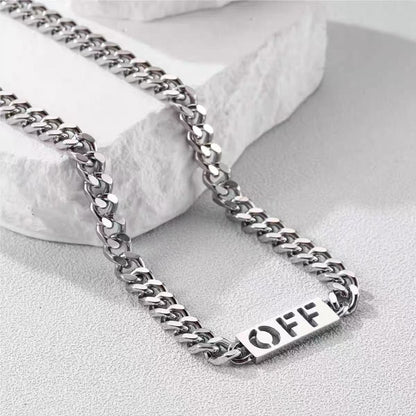 Titanium steel necklace, OFF letter necklace for men, trendy and small-scale, collar chain, simple and versatile, Cuban chain, layered necklace