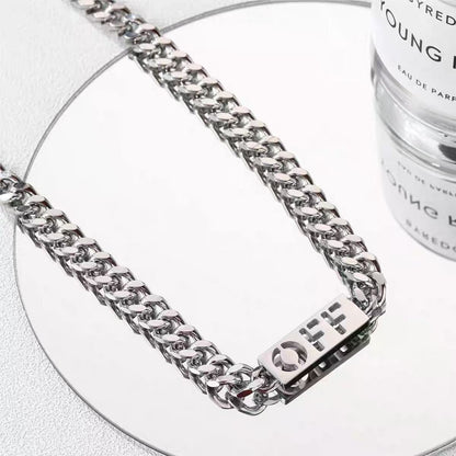 Titanium steel necklace, OFF letter necklace for men, trendy and small-scale, collar chain, simple and versatile, Cuban chain, layered necklace